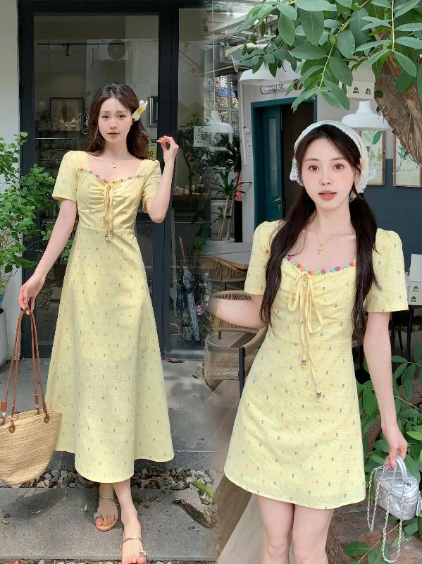 Plus Size Pastel Yellow Korean Short Sleeve Dress