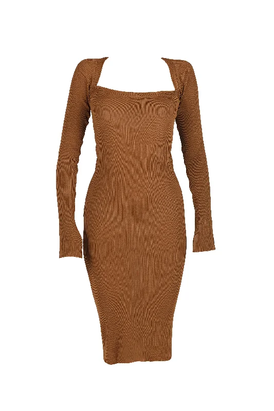 Brown ribbed bodycon dress