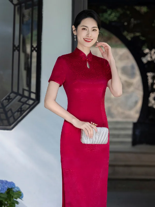 (M-5XL) Plus Size Classic Short Sleeve Qipao Dress (Formal / Mother of the Bride)