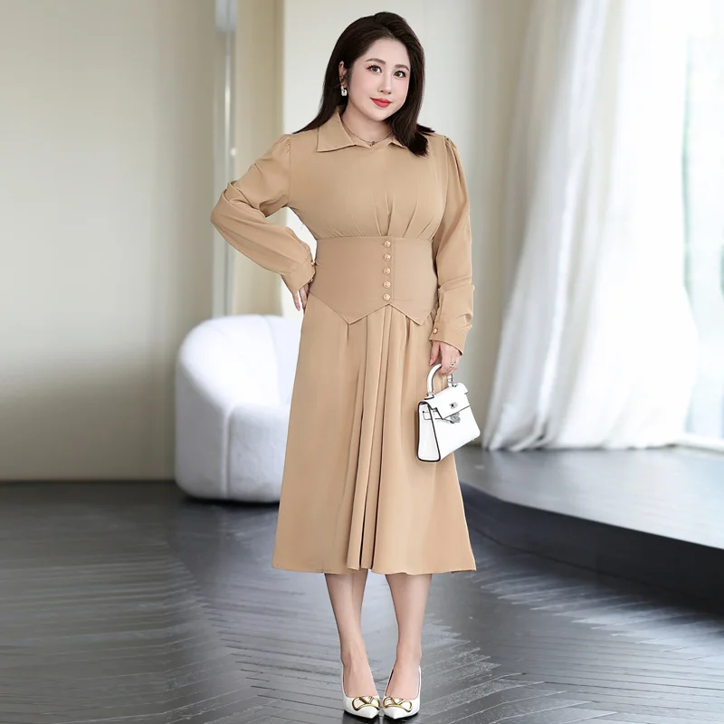 (4XL-8XL) Plus Size Long Sleeve Shirt Dress (EXTRA BIG SIZE)