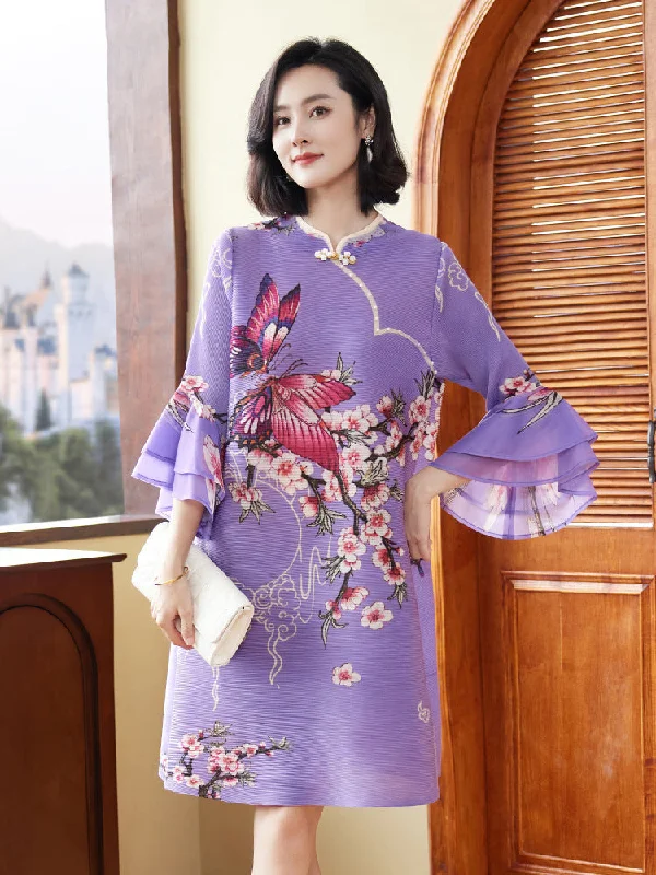 Plus Size Flare Sleeve Qipao Dress