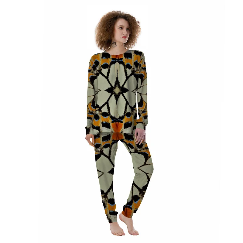 Butterfly Wing Skin White Orange Print Women's Pajamas