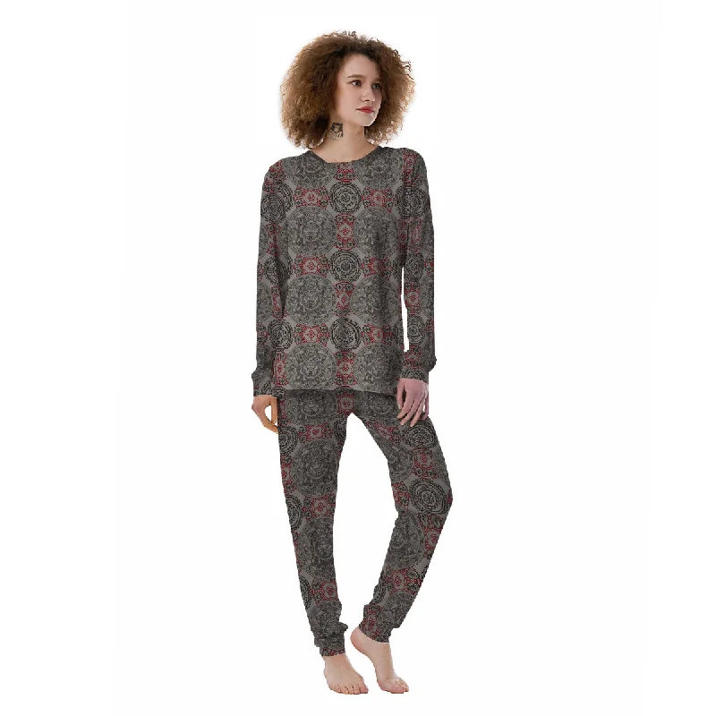 Calendar Aztec Doodle Print Pattern Women's Pajamas