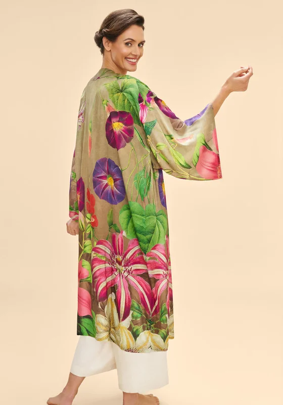 Powder Oversized Botanical Kimono Gown, Green & Pink Multi