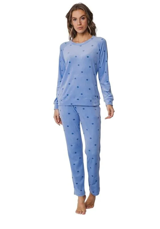 Rebelle Floral Print Fleece Long Sleeve Pyjama Set, Blue