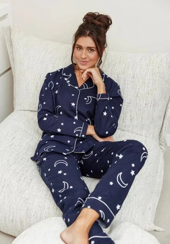 Rebelle Star and Moon Long Sleeve Pyjama Set, Navy