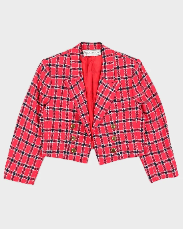 Pink Checked Cropped Blazer Jacket - M