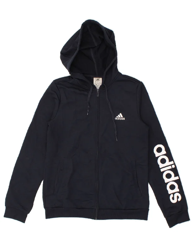 ADIDAS Womens Graphic Zip Hoodie Sweater  UK 12/14 Medium Navy Blue