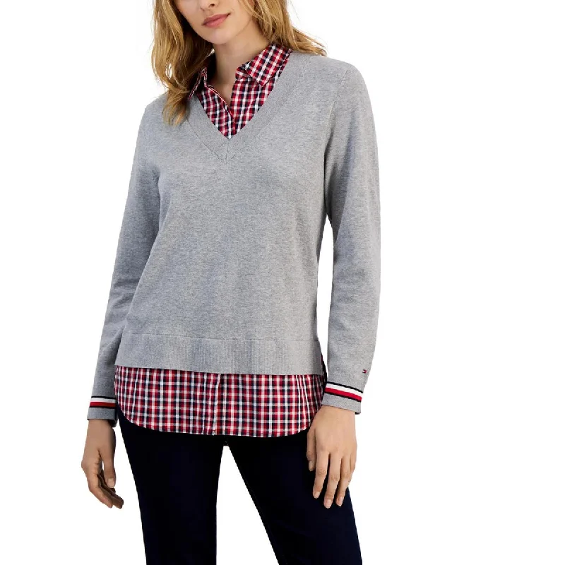 Womens Plaid Knit Pullover Sweater