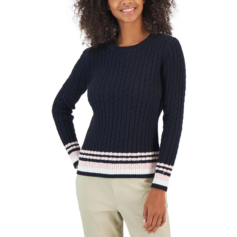 Womens Cable Knit Pullover Crewneck Sweater