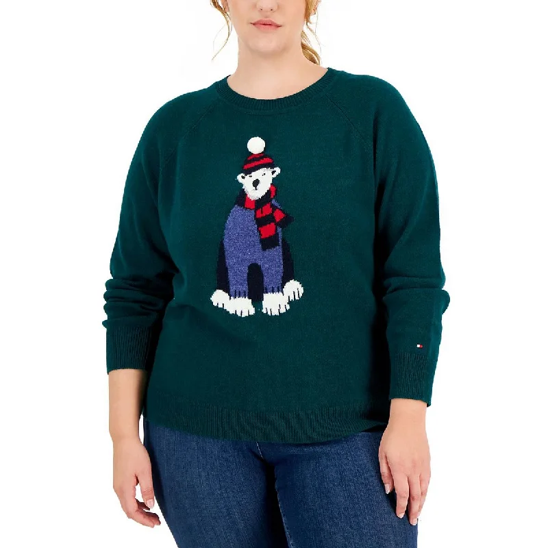 Plus Womens Wool Blend Ribbed Trim Christmas Sweater