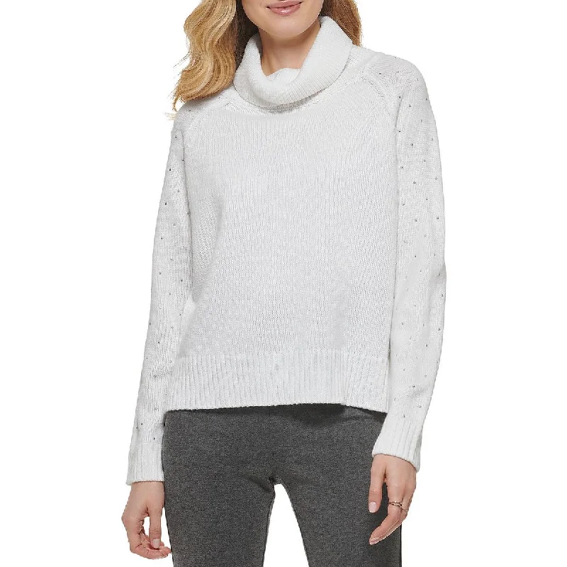 Womens Knit Studded Turtleneck Sweater