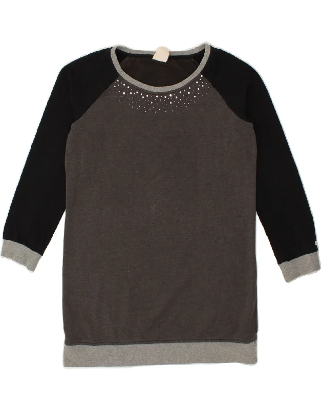 CHAMPION Womens Longline Sweatshirt Jumper UK 10 Small Grey Colourblock