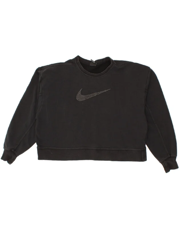 NIKE Womens Dri Fit Oversized Graphic Sweatshirt Jumper UK 10 Small Black