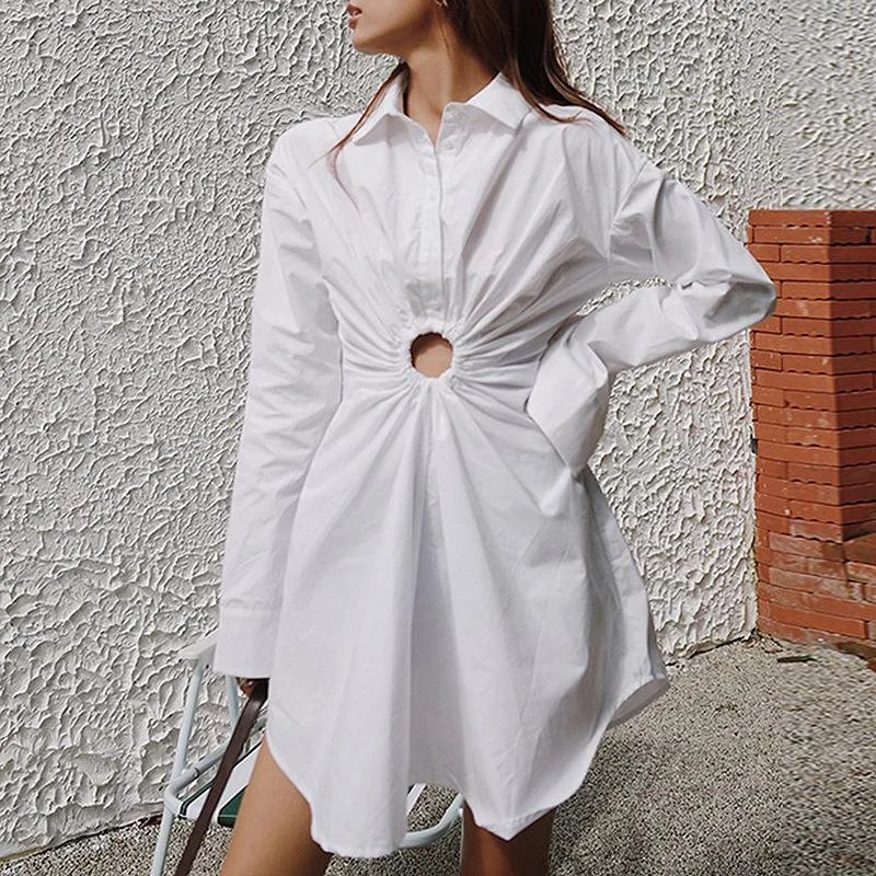 Designed Slim Waist Summer Mini Shirt Dresses