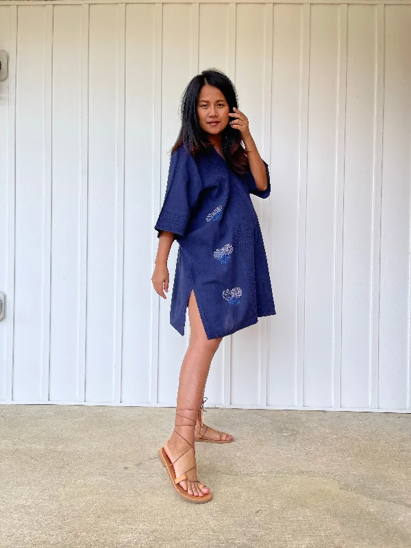 Miyu Mini Dress in Blue and Hand Embroidery