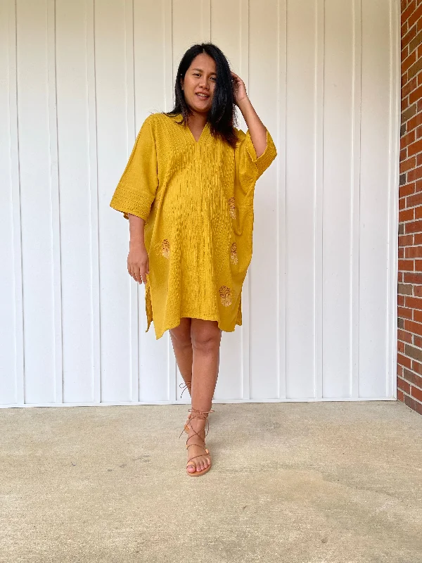 Miyu Mini Dress in Yellow and Hand Embroidery