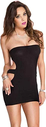 Priya Fashion Women Lycra Cutout Strapless Backless Mini Dress Black