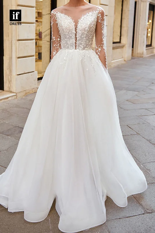 71083 - Amazing Plunging V-Neck A-Line Appliques Boho Wedding Gown