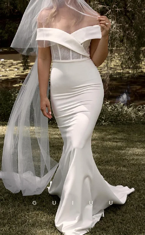 GW982 - Simple & Casual Mermaid Off Shoulder Stain Wedding Dress