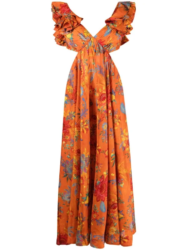 Zimmermann Ginger Frill Midi Dress, Orange Floral