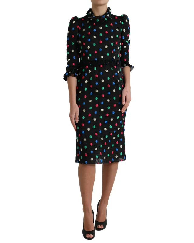 Dolce & Gabbana Polka Dot Ruffle Cotton Midi Dress