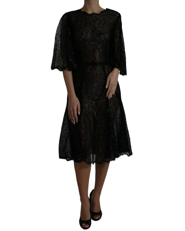 Dolce & Gabbana Floral Lace Sheer A-line Midi Dress in