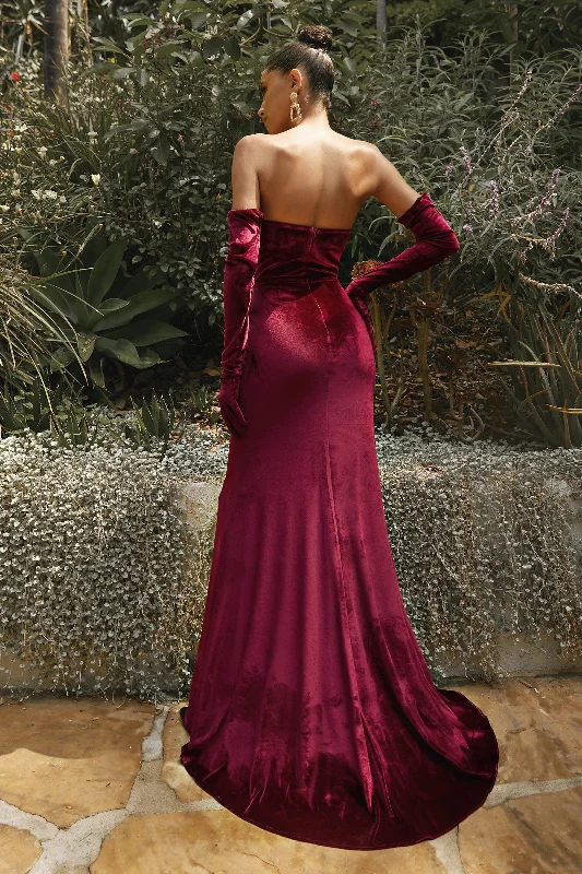 Burgundy XL Cinderella Divine CH176 Velvet Long Formal Dress Sale