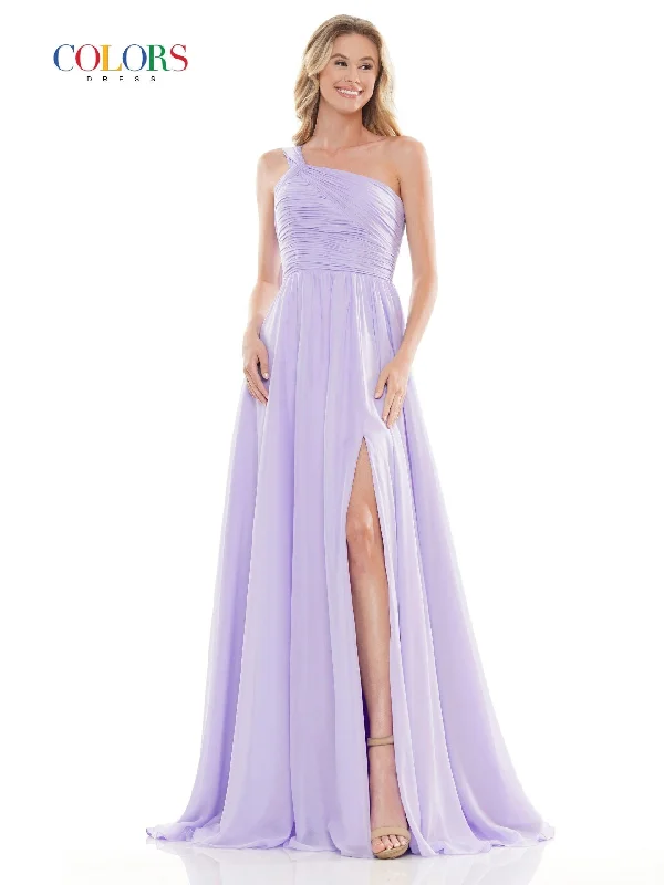 Colors 2714 Colors Long One Shoulder Prom Chiffon Dress