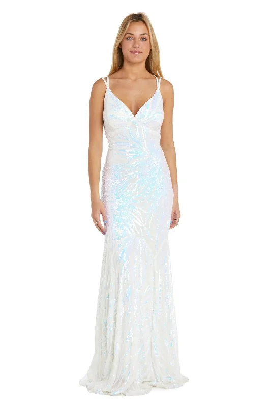 White/Rainbow 7 Morgan & Co 13007 Prom Long Fitted Dress Sale