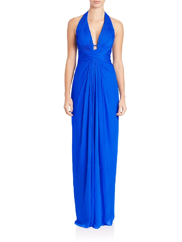 Aidan Mattox - Crisscross-Strapped Midriff Plunging Halter Gown 54469500