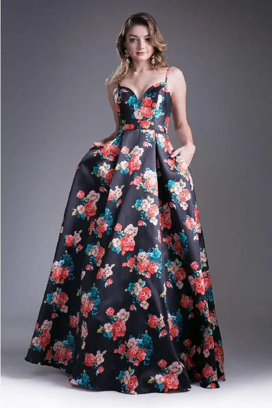 Cinderella Divine - Floral Sweetheart Pleated Evening Gown