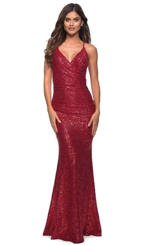 La Femme - 30362 V-Neck Strappy Back Long Gown