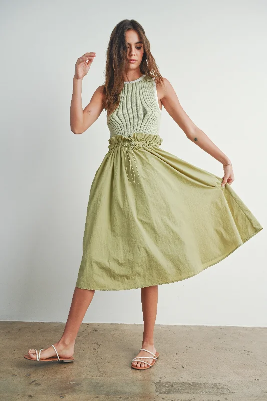 Moss Green Contrasted Tank Sweater Dress