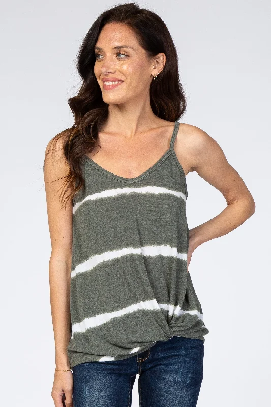 Olive Tie Dye Striped Tank Top