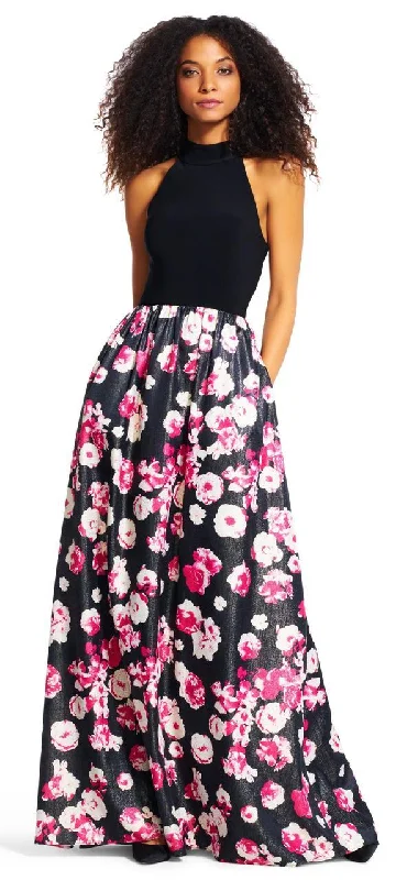 Adrianna Papell - AP1E200109SC Halter Neck Floral Printed Long Dress