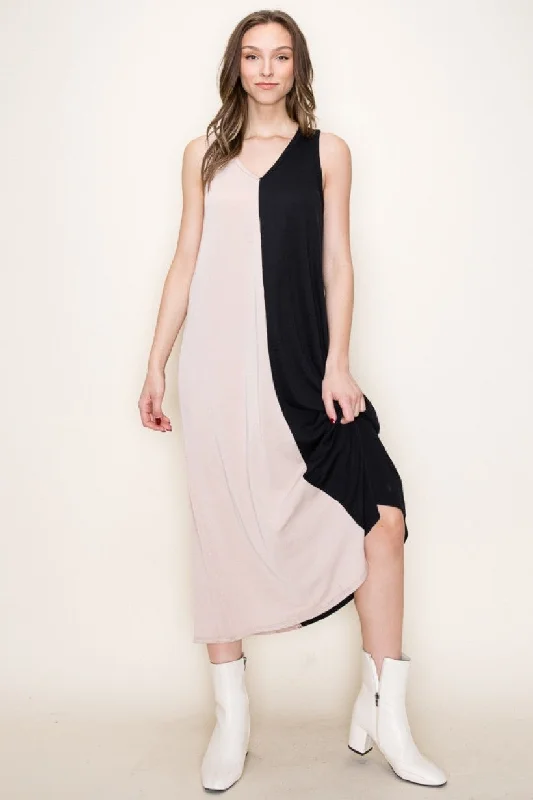 Baby Rib Split Contrast Dress