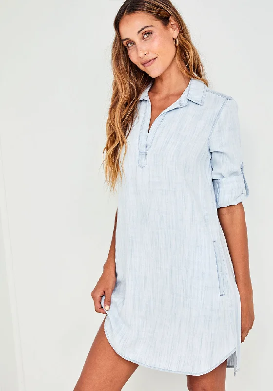 Bella Dahl A-Line Rolled Tab Sleeve Dress - Desert Sky Wash