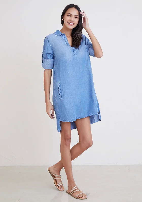 Bella Dahl A-Line Rolled Tab Sleeve Dress - Medium Ombre Wash