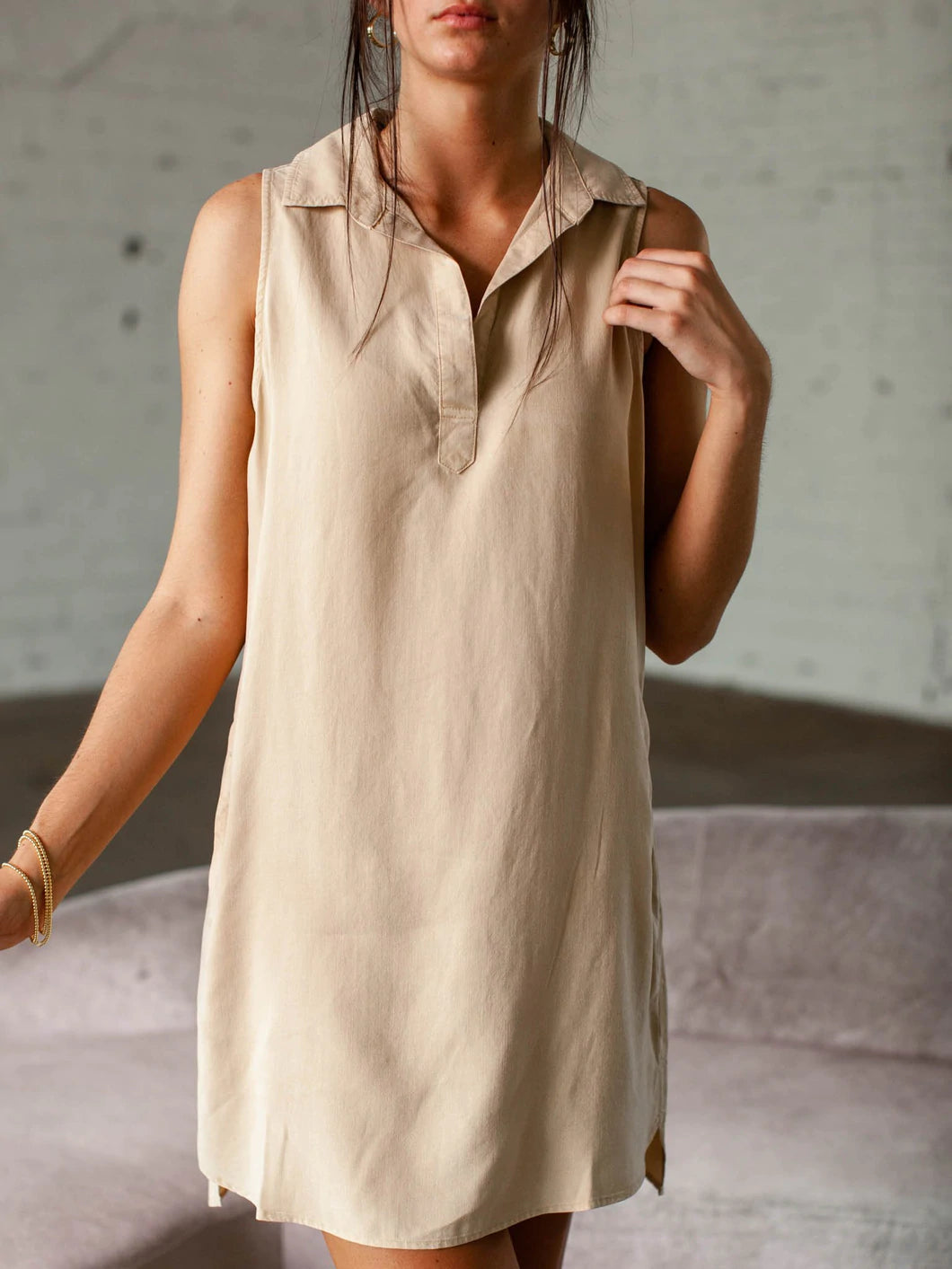 Bella Dahl Sleeveless A-Line Dress Soft Tan