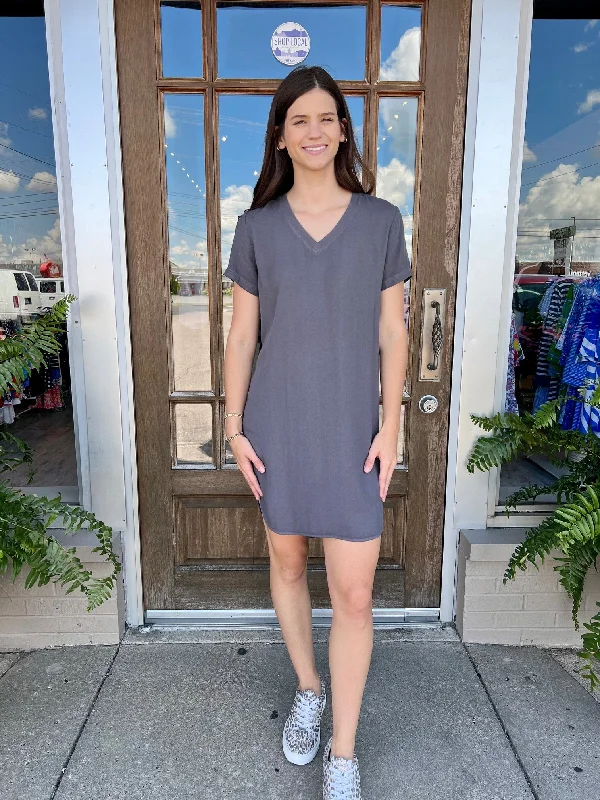 Bella Dahl V-Neck Tee Dress Silver Storm