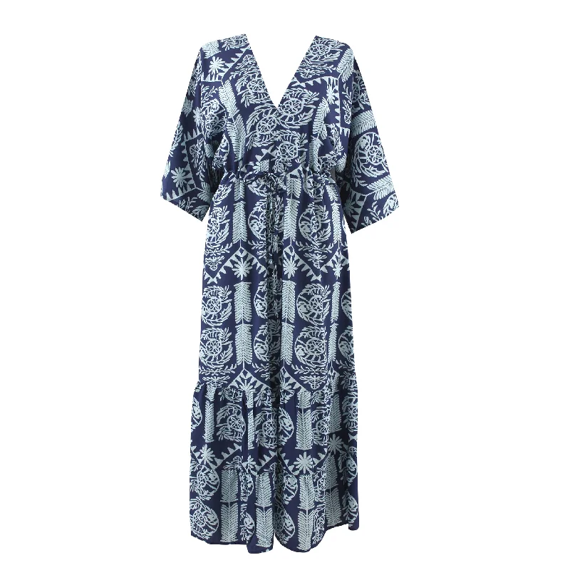 Blue lris Tie Front Dress