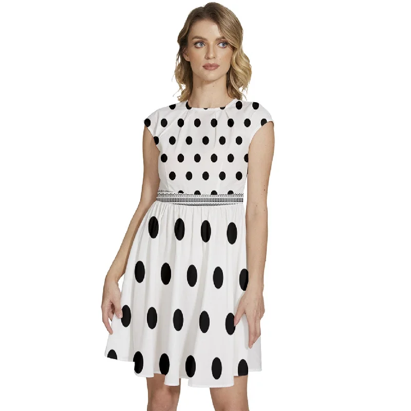 Cap Sleeve High Waist Dots White Dress