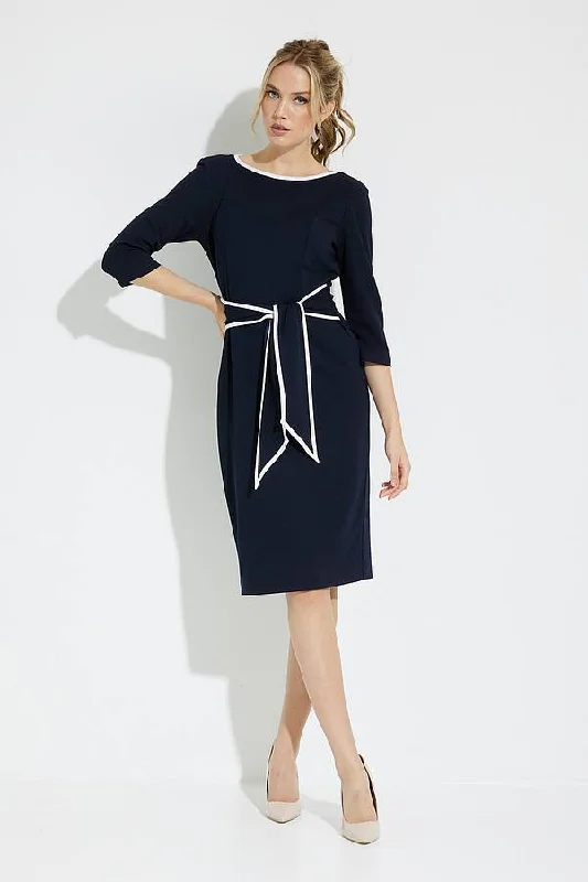 Joseph Ribkoff Contrast Trim Dress Style 221210 Midnight Blue/Off-White