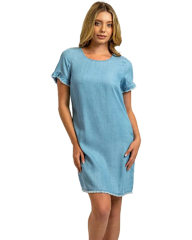 Tommy Bahama Chambray Ruffle Sleeve Dress Lt Storm Wash