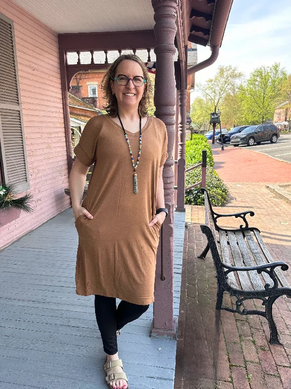 Deep Camel VNeck Dress