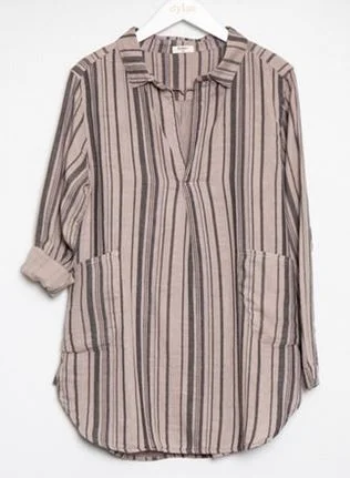 Dylan Mixed Stripe L/S Tunic Dress Vintage Brown