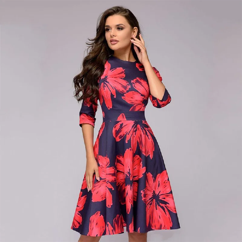 Elegant Women Round Neck Vintage Fall Dresses