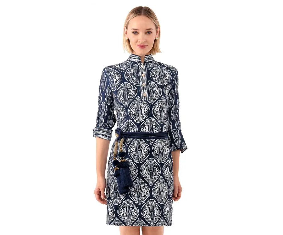 Gretchen Scott Jersey Mandarin Dress Indian Summer Navy