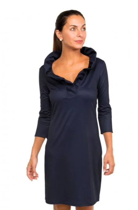 Gretchen Scott Ruffneck Jersey Navy Dress